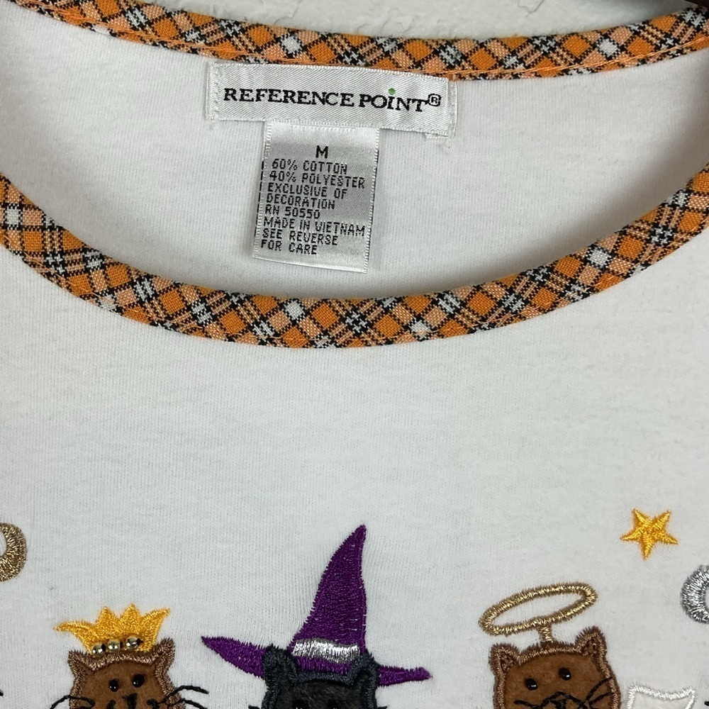 Women’s Reference Point Cat Halloween Novelty Long Sleeve Plaid Detail Shirt Med - Picture 4 of 9